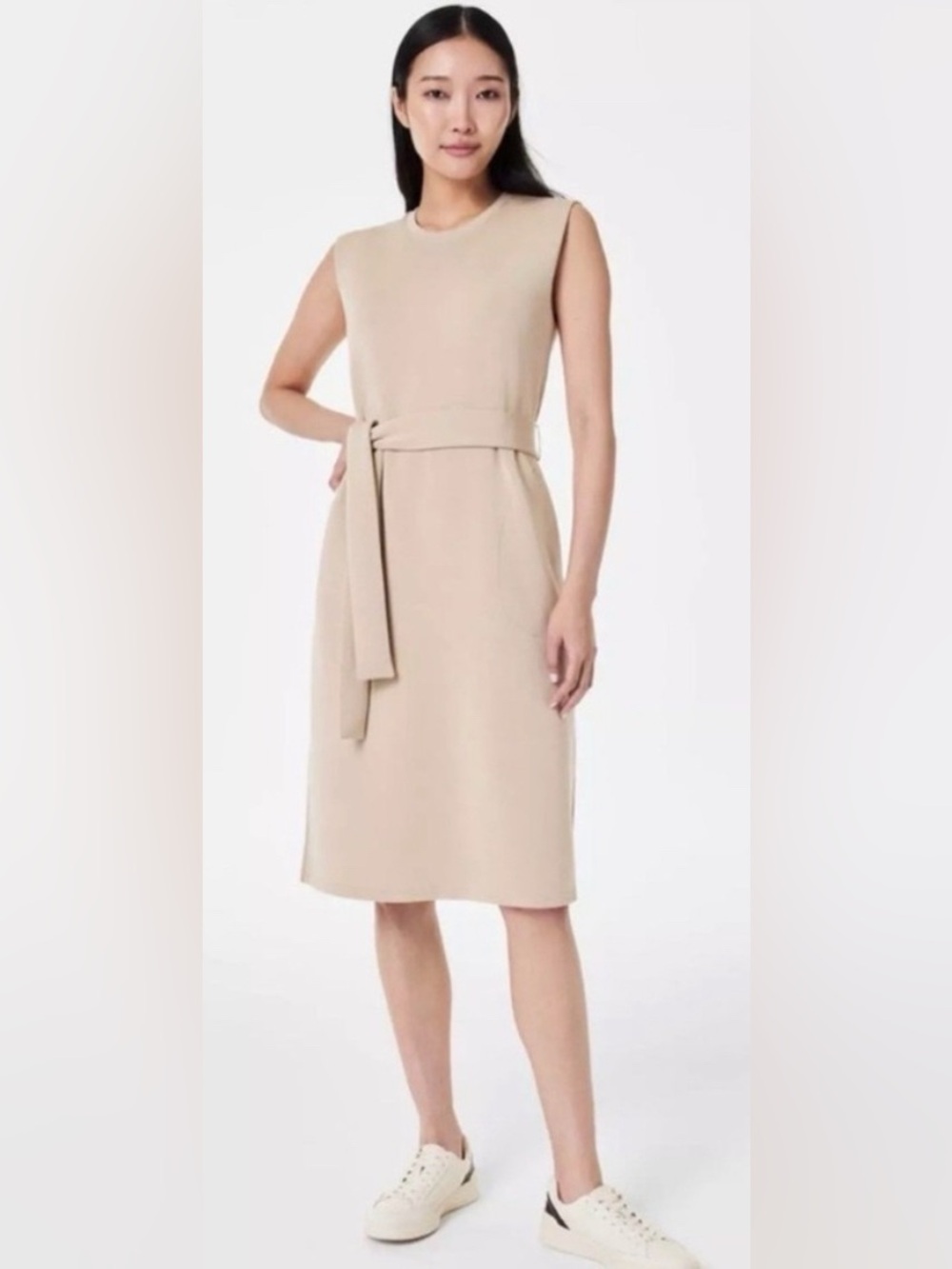 SPANX Airessentials Sleeveless Scuba Knit Dress | Small | Khaki